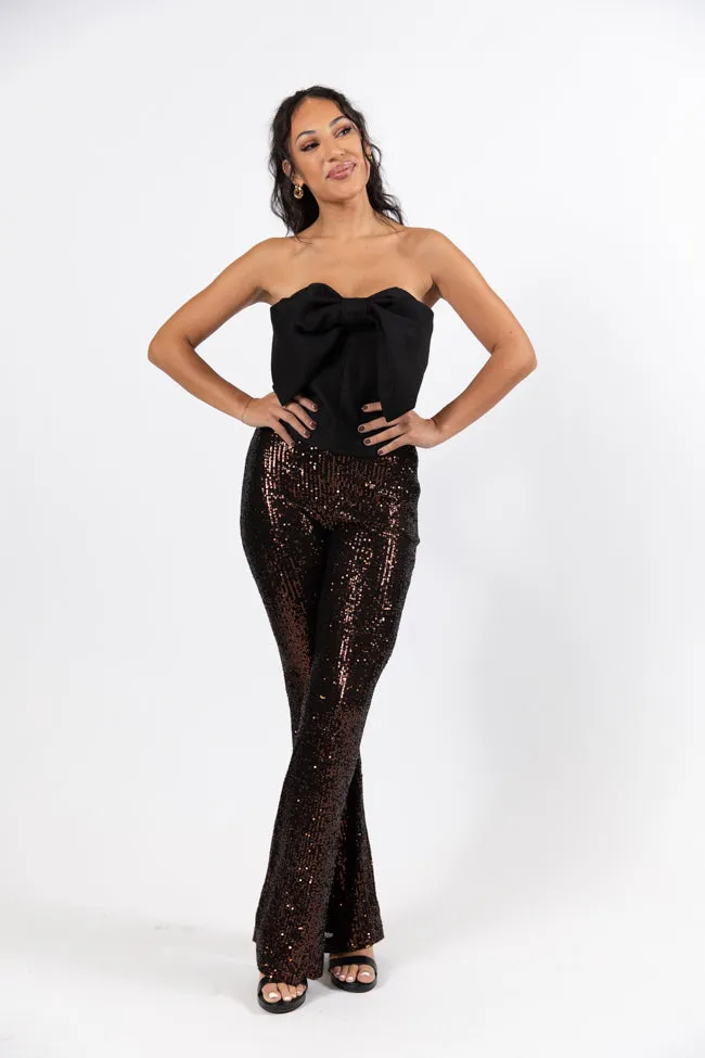 Queen of Quoin Bronze Sequin Flare Pants Amber Massey X Pink Lily sold by Pink Lily product image thumbnail 5