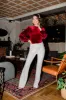 Queen of Quoin Silver Sequin Flare Pants Amber Massey X Pink Lily sold by Pink Lily
