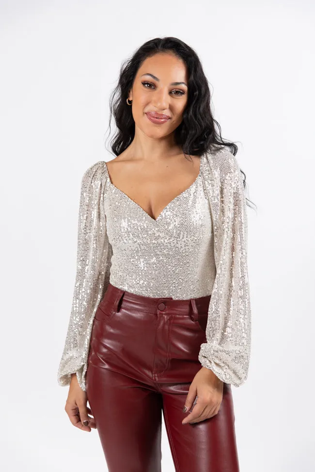 Holiday Toast Champagne Puff Sleeve Sequin Bodysuit Amber Massey X Pink Lily sold by Pink Lily product image thumbnail 5