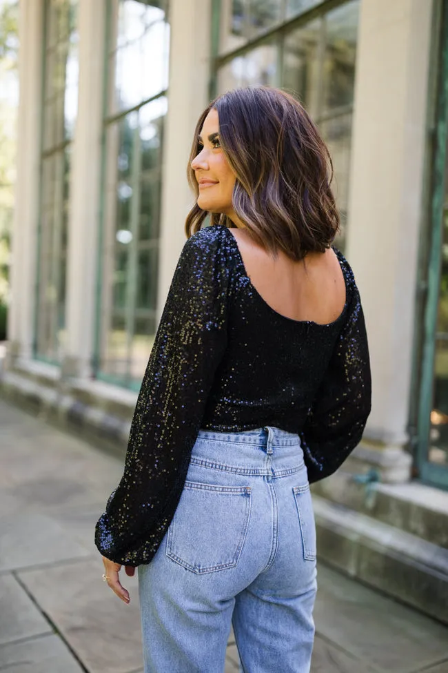 Holiday Toast Black Puff Sleeve Sequin Bodysuit Amber Massey X Pink Lily sold by Pink Lily product image thumbnail 4