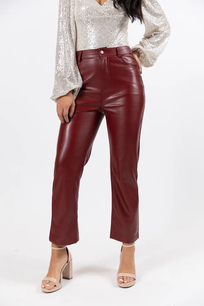 Delaware Nights Burgundy Wide Leg Faux Leather Pants Amber Massey X Pink Lily sold by Pink Lily product image thumbnail 5