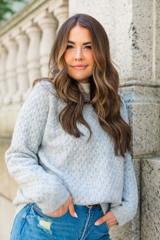 Cable Knit Cuddles Grey Oversized Crew Neck Sweater Amber Massey X Pink Lily sold by Pink Lily