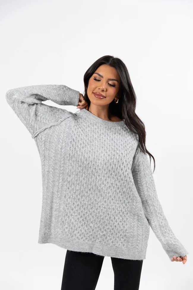 Cable Knit Cuddles Grey Oversized Crew Neck Sweater Amber Massey X Pink Lily sold by Pink Lily product image thumbnail 5