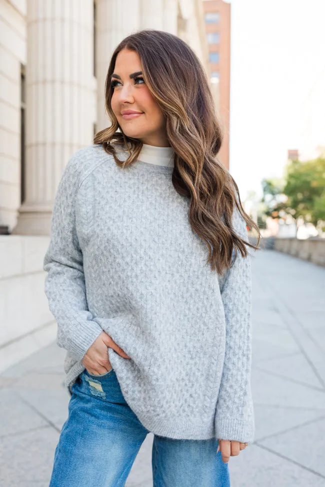 Cable Knit Cuddles Grey Oversized Crew Neck Sweater Amber Massey X Pink Lily sold by Pink Lily product image thumbnail 2