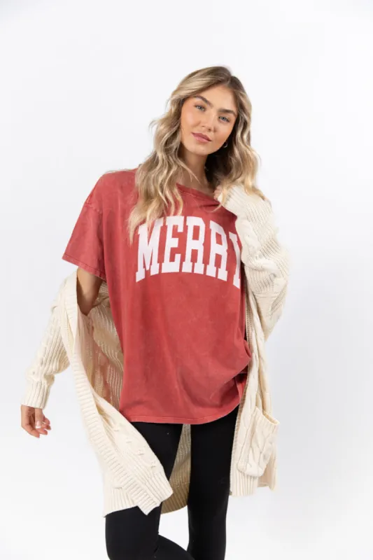 Merry Block Hyfve Red Oversized Graphic Tee sold by Pink Lily