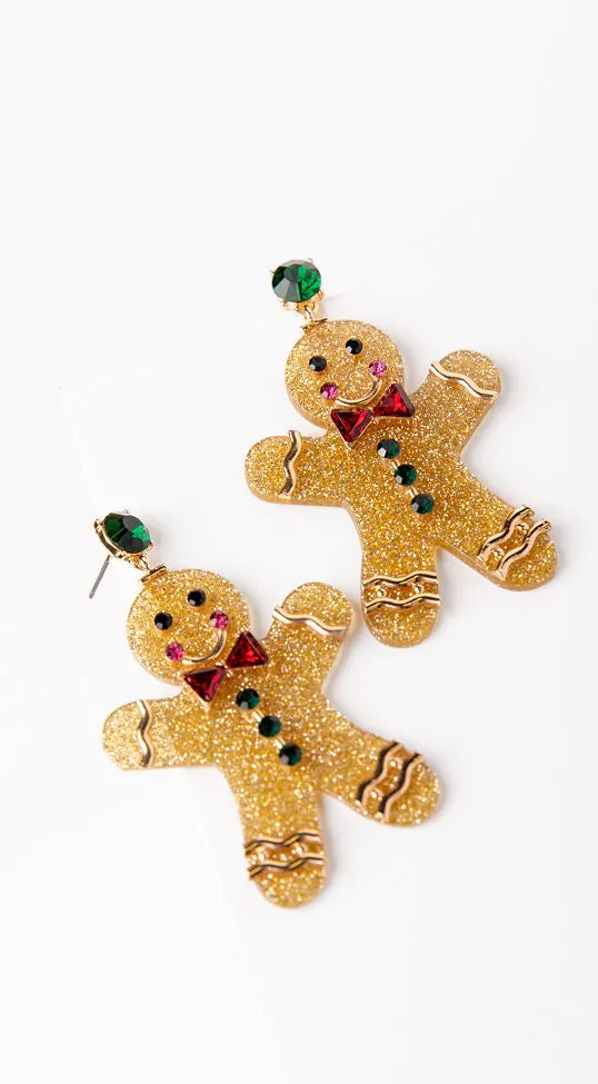 Christmas Glitter Gingerbread Man Earrings sold by Pink Lily