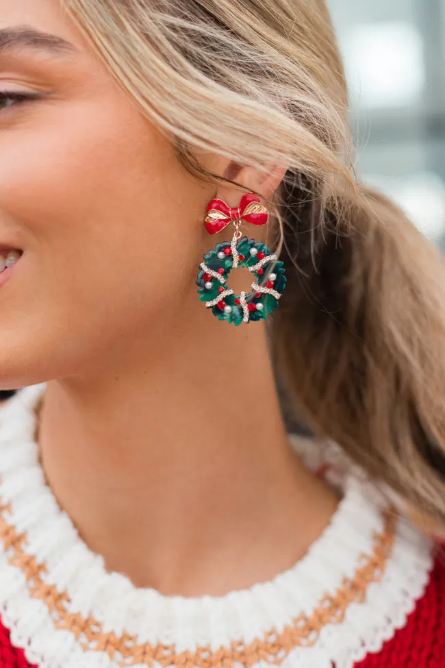 Resin And Rhinestone Christmas Wreath Earrings sold by Pink Lily product image thumbnail 2