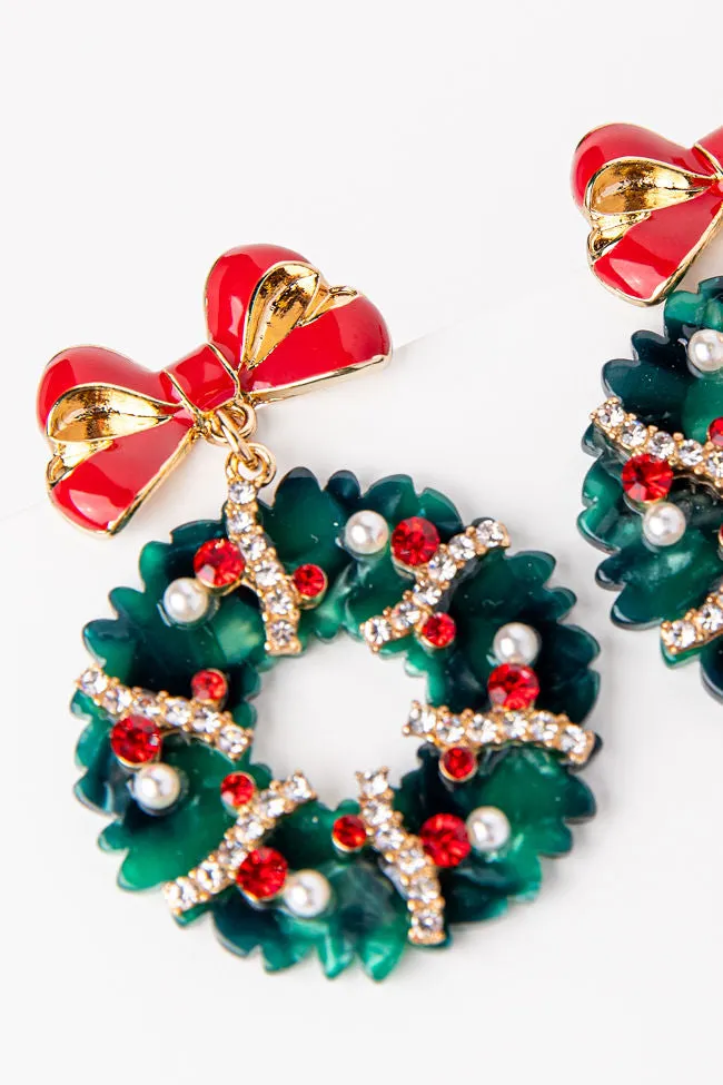 Resin And Rhinestone Christmas Wreath Earrings sold by Pink Lily product image thumbnail 3