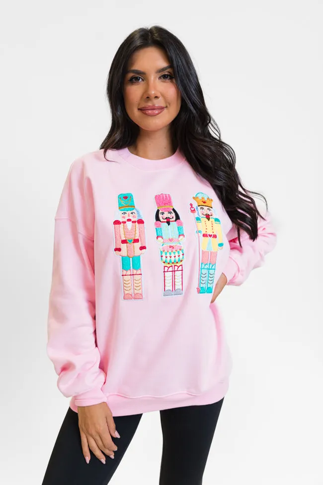 Nutcrackers Chenille Patch Light Pink Oversized Graphic Sweatshirt FINAL SALE sold by Pink Lily product image thumbnail 2
