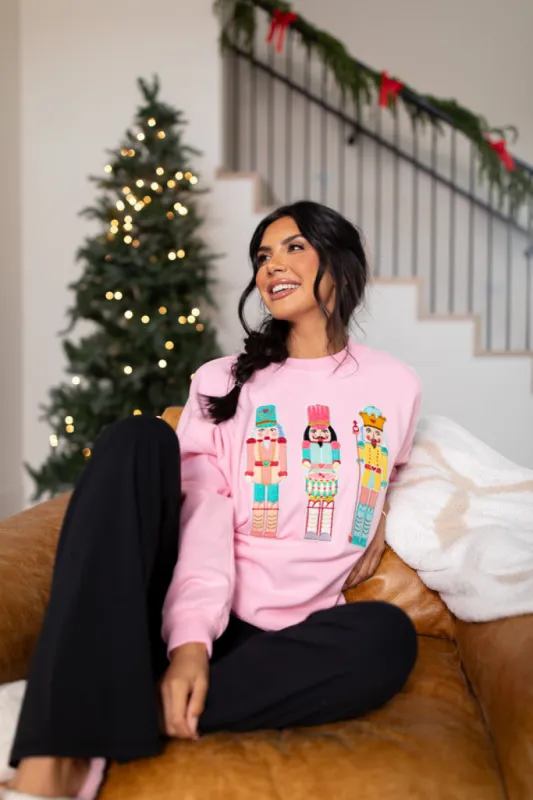 Nutcrackers Chenille Patch Light Pink Oversized Graphic Sweatshirt FINAL SALE sold by Pink Lily