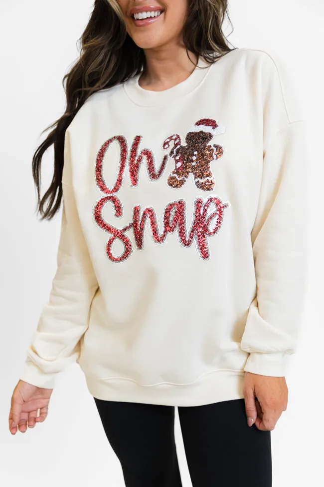 Oh Snap Chenille Patch Cream Oversized Graphic Sweatshirt FINAL SALE sold by Pink Lily product image thumbnail 2
