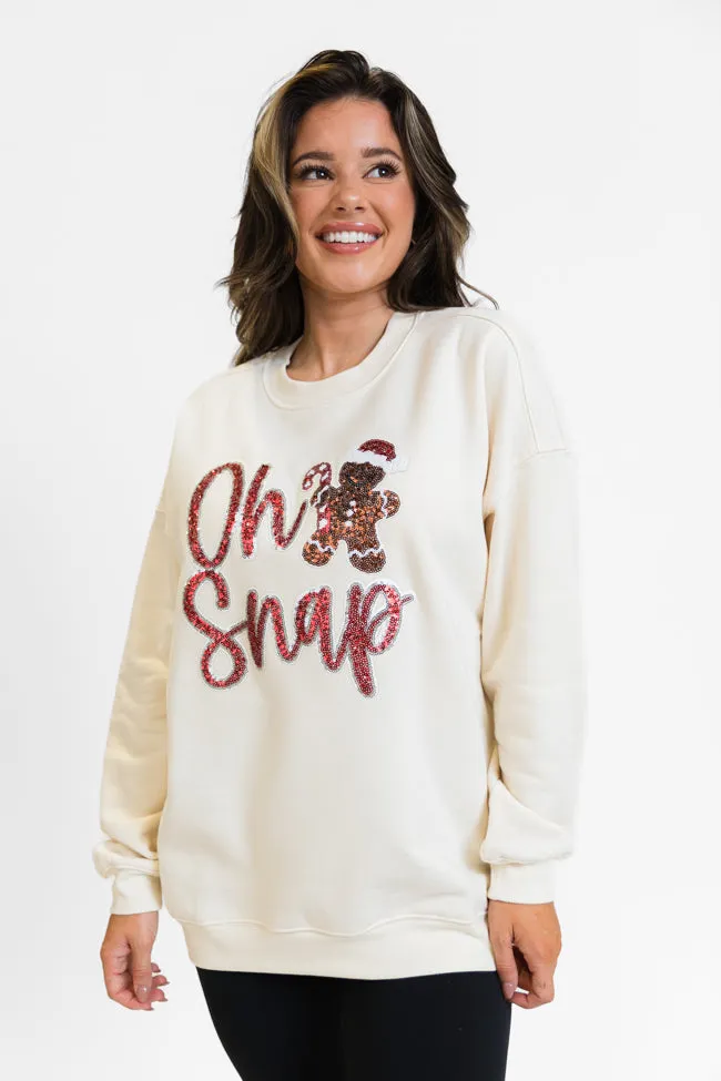 Oh Snap Chenille Patch Cream Oversized Graphic Sweatshirt FINAL SALE sold by Pink Lily product image thumbnail 3