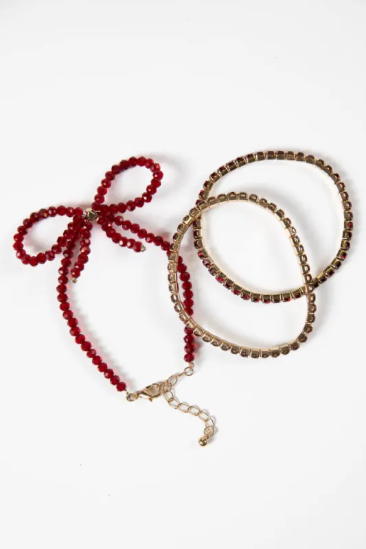 Maroon Bow Set Bracelet sold by Pink Lily