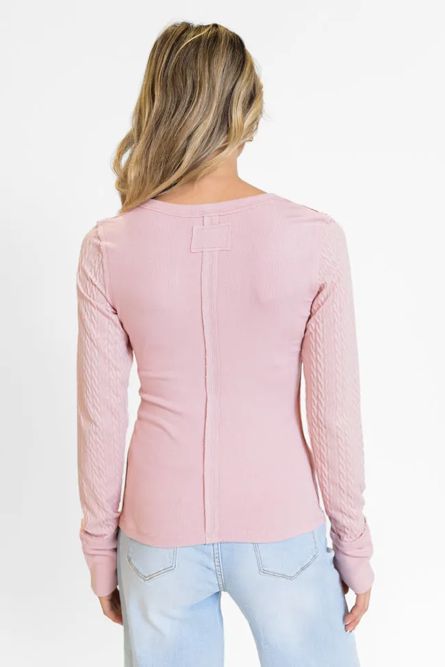 All The Better Light Pink Cable Knit Sleeve Knit Henley Top FINAL SALE sold by Pink Lily product image thumbnail 5