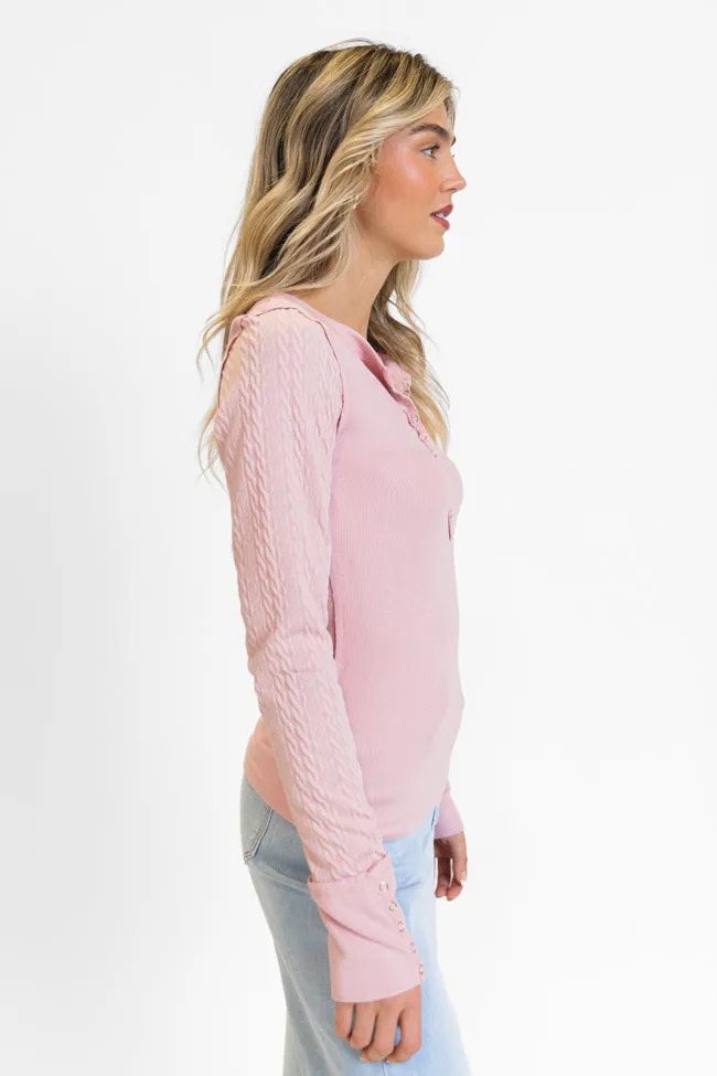 All The Better Light Pink Cable Knit Sleeve Knit Henley Top FINAL SALE sold by Pink Lily product image thumbnail 4
