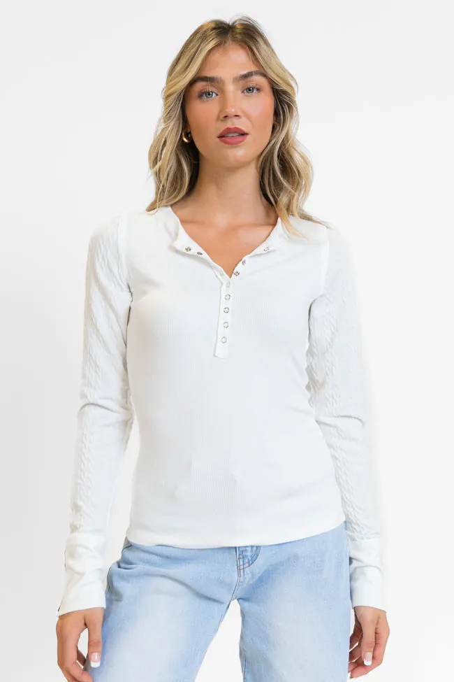All The Better Ivory Cable Knit Sleeve Knit Henley Top FINAL SALE sold by Pink Lily product image thumbnail 3