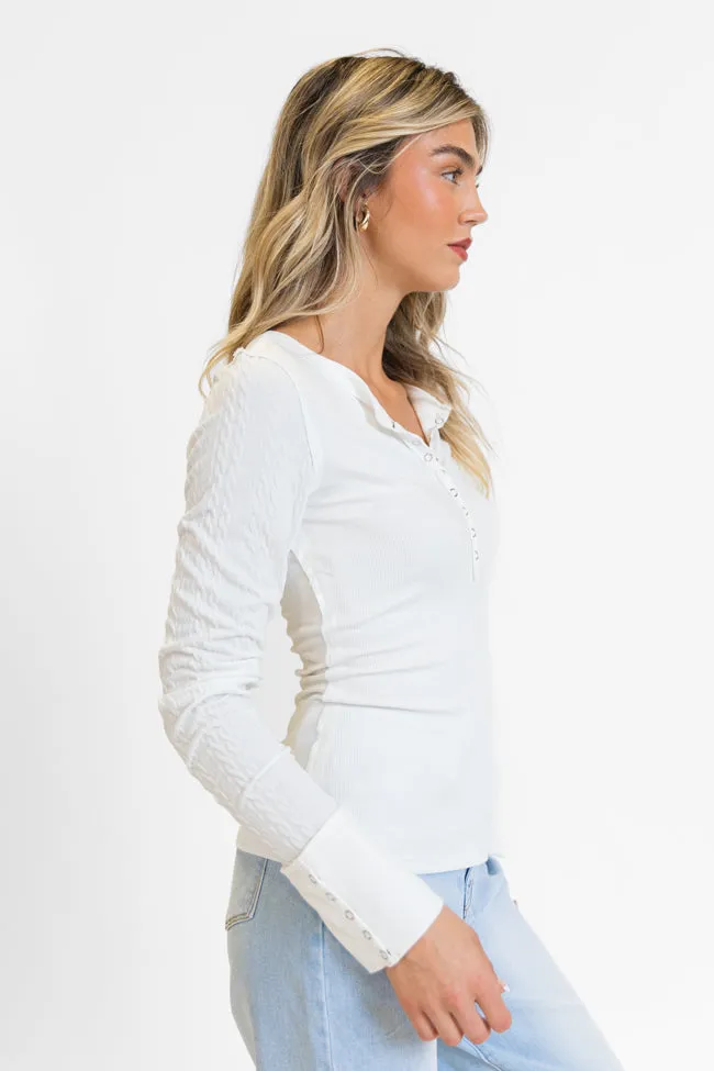 All The Better Ivory Cable Knit Sleeve Knit Henley Top FINAL SALE sold by Pink Lily product image thumbnail 4