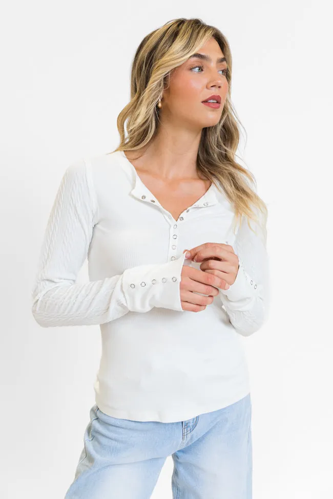 All The Better Ivory Cable Knit Sleeve Knit Henley Top FINAL SALE sold by Pink Lily