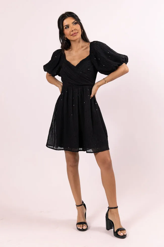 Get Figgy With It Black Textured Surplice Neckline Holiday Dress FINAL SALE sold by Pink Lily