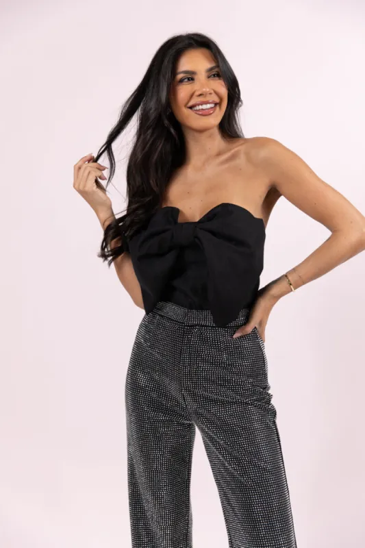 Glamorous Moments Black Strapless Bow Top  FINAL SALE sold by Pink Lily