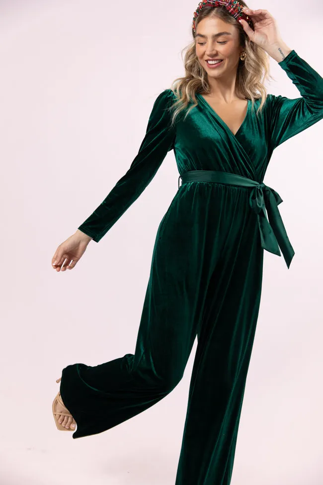 Love You Snow Much Evergreen Velvet Belted Jumpsuit FINAL SALE sold by Pink Lily