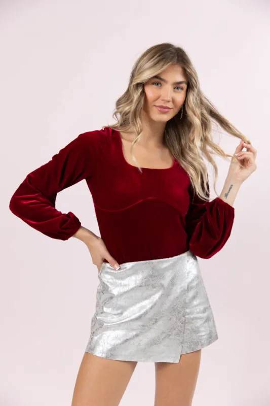 Cold Snap Burgundy Velvet Bodysuit FINAL SALE sold by Pink Lily
