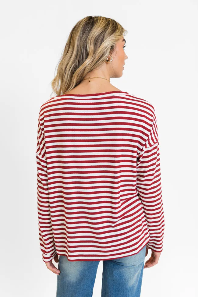 Blizzard Bliss Red Wide Neck Striped Knit Top FINAL SALE sold by Pink Lily product image thumbnail 4