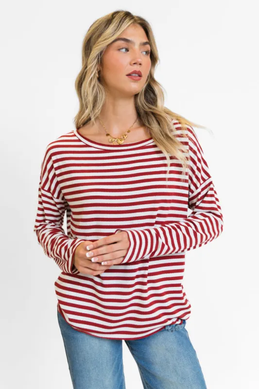Blizzard Bliss Red Wide Neck Striped Knit Top FINAL SALE sold by Pink Lily