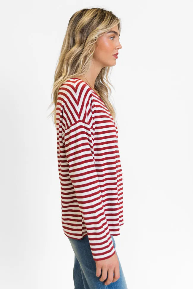 Blizzard Bliss Red Wide Neck Striped Knit Top FINAL SALE sold by Pink Lily product image thumbnail 3