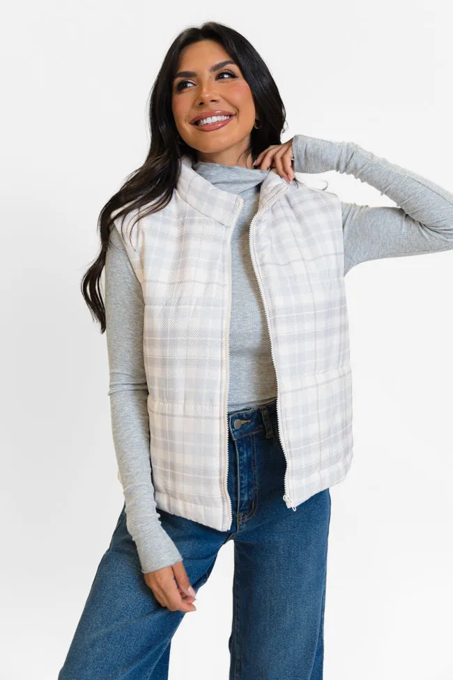 In A Bubble Beige Plaid Puffer Vest FINAL SALE sold by Pink Lily