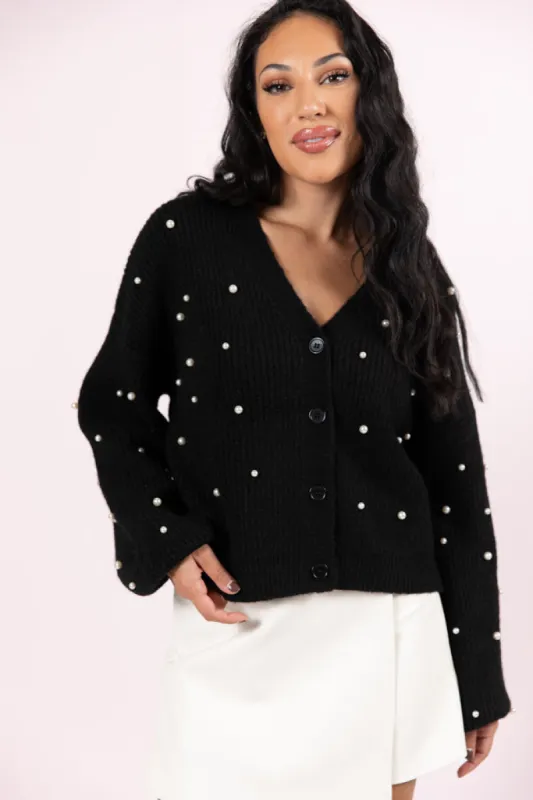 Beautiful Memories Black Pearl Embellished Cardigan FINAL SALE sold by Pink Lily