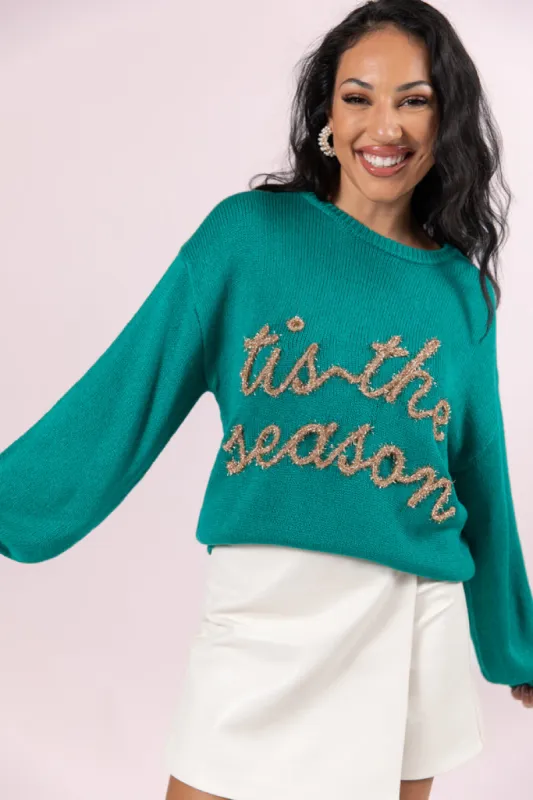 Tis The Season Green and Gold Sweater FINAL SALE sold by Pink Lily