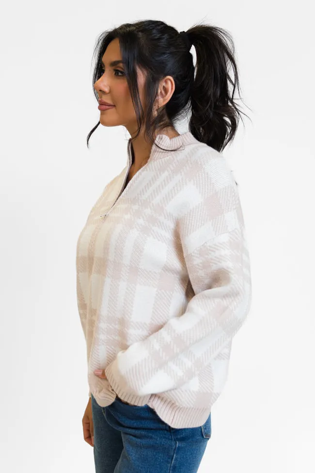 Make It Count Beige Plaid Printed Quarter Zip Pullover FINAL SALE sold by Pink Lily product image thumbnail 3