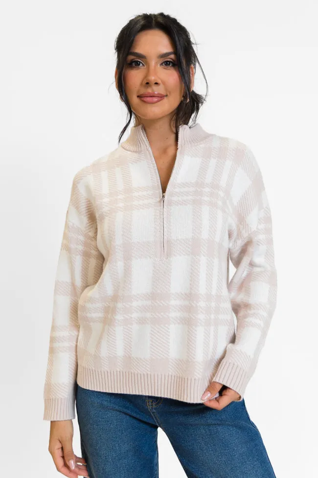 Make It Count Beige Plaid Printed Quarter Zip Pullover FINAL SALE sold by Pink Lily product image thumbnail 2