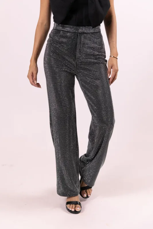 Glamorous Moments Black Rhinestone Embellished Straight Leg Pants FINAL SALE sold by Pink Lily