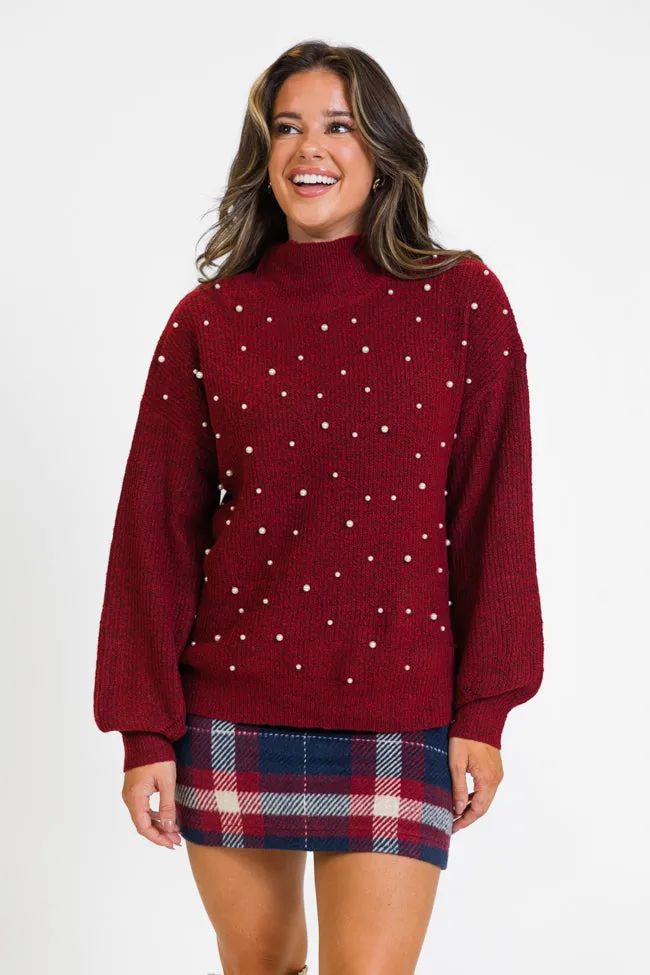 Dazzling Glow Burgundy Pearl Embellished Mock Neck Sweater sold by Pink Lily product image thumbnail 3