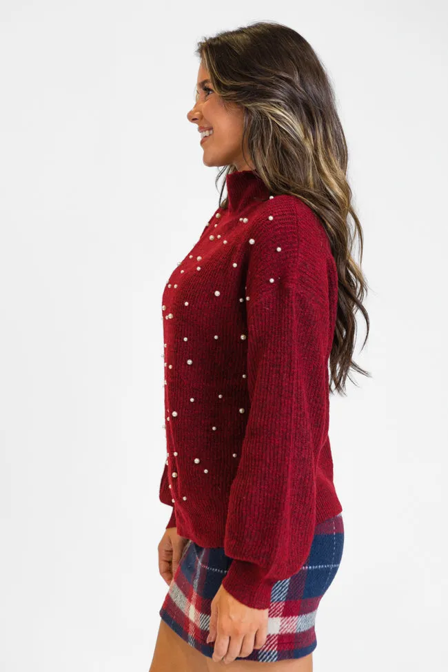 Dazzling Glow Burgundy Pearl Embellished Mock Neck Sweater sold by Pink Lily product image thumbnail 5