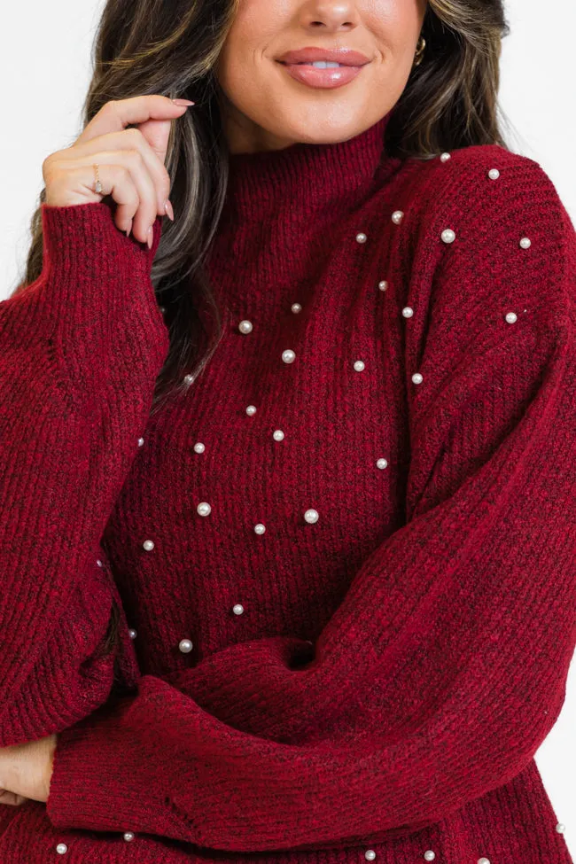 Dazzling Glow Burgundy Pearl Embellished Mock Neck Sweater sold by Pink Lily product image thumbnail 4