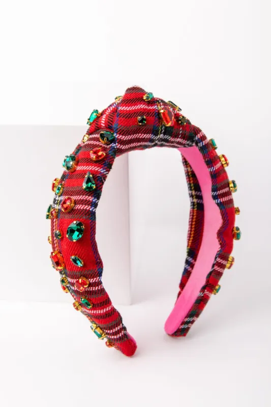 Tartan and Rhinestone Knotted Headband FINAL SALE sold by Pink Lily