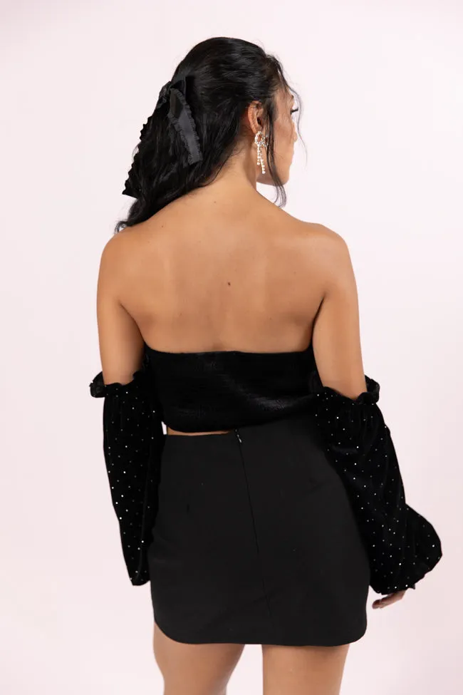 Brightest Star Black Off The Shoulder Rhinestone Studded Velvet Top FINAL SALE sold by Pink Lily product image thumbnail 5