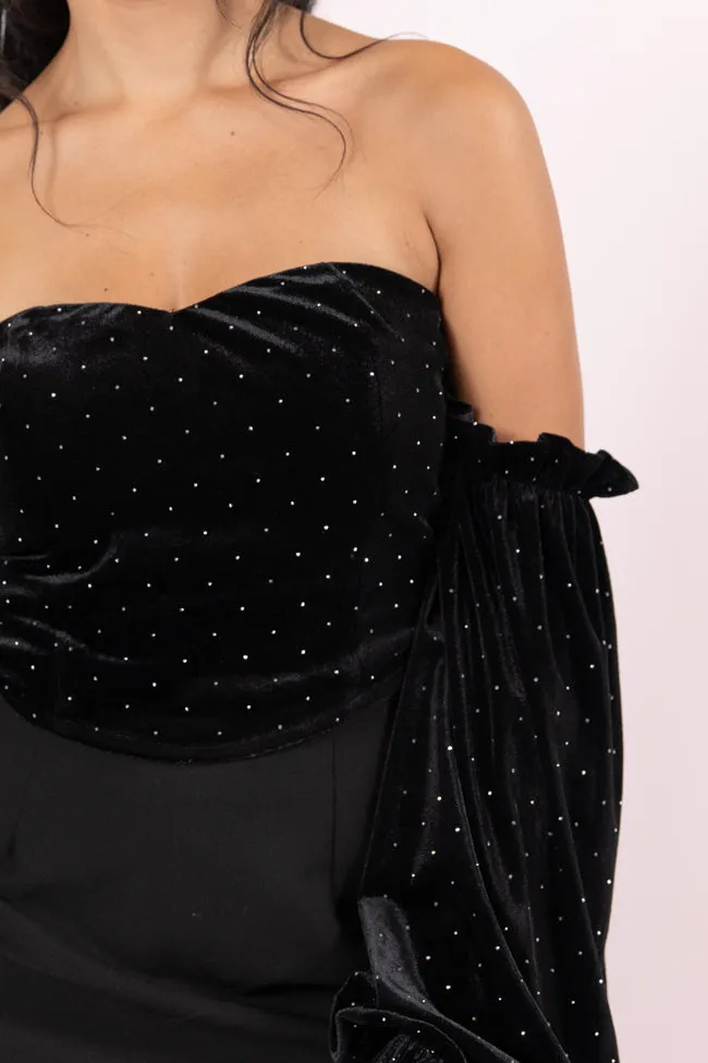 Brightest Star Black Off The Shoulder Rhinestone Studded Velvet Top FINAL SALE sold by Pink Lily product image thumbnail 3