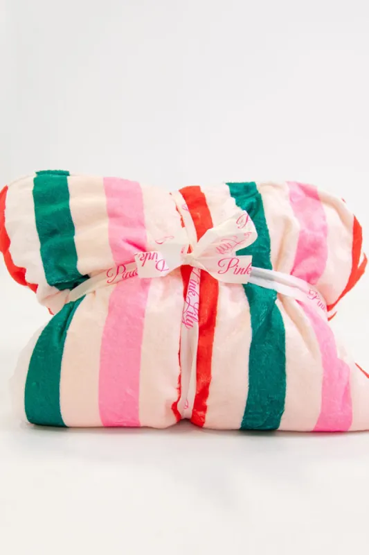 Bundled Up In Christmas Stripes Sherpa Blanket sold by Pink Lily