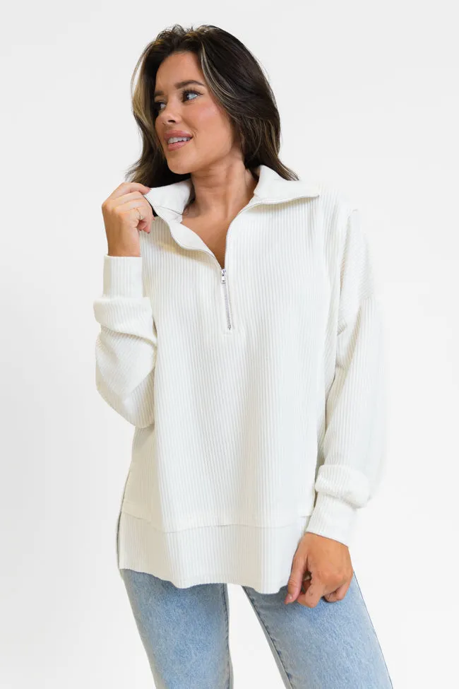 Fireside Festivities Cream Ribbed Quarter Zip Pullover FINAL SALE sold by Pink Lily