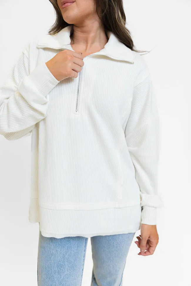Fireside Festivities Cream Ribbed Quarter Zip Pullover FINAL SALE sold by Pink Lily product image thumbnail 3
