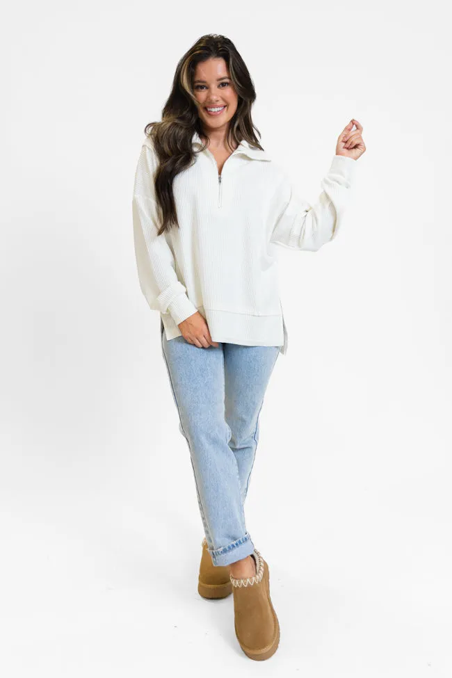 Fireside Festivities Cream Ribbed Quarter Zip Pullover FINAL SALE sold by Pink Lily product image thumbnail 2