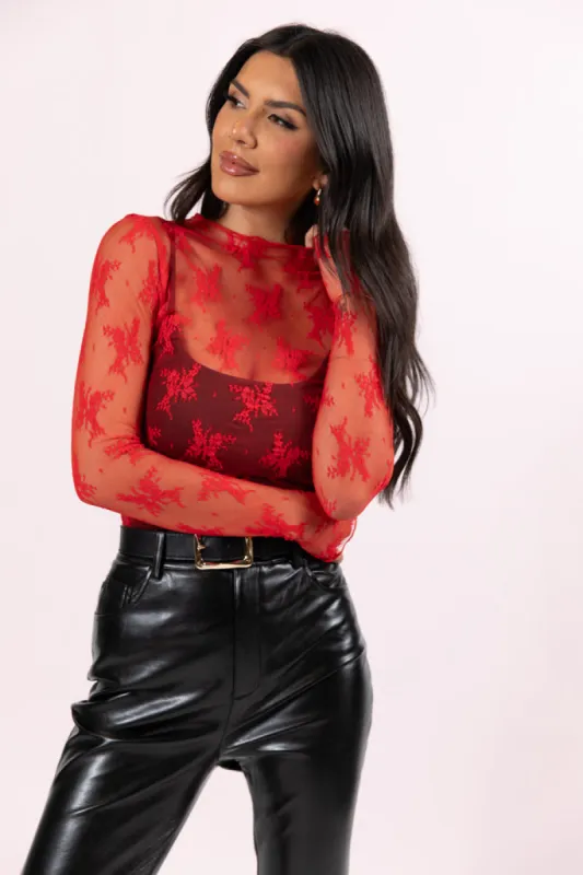 Speak Your Truth Red Mock Neck Lace Layering Blouse  FINAL SALE sold by Pink Lily