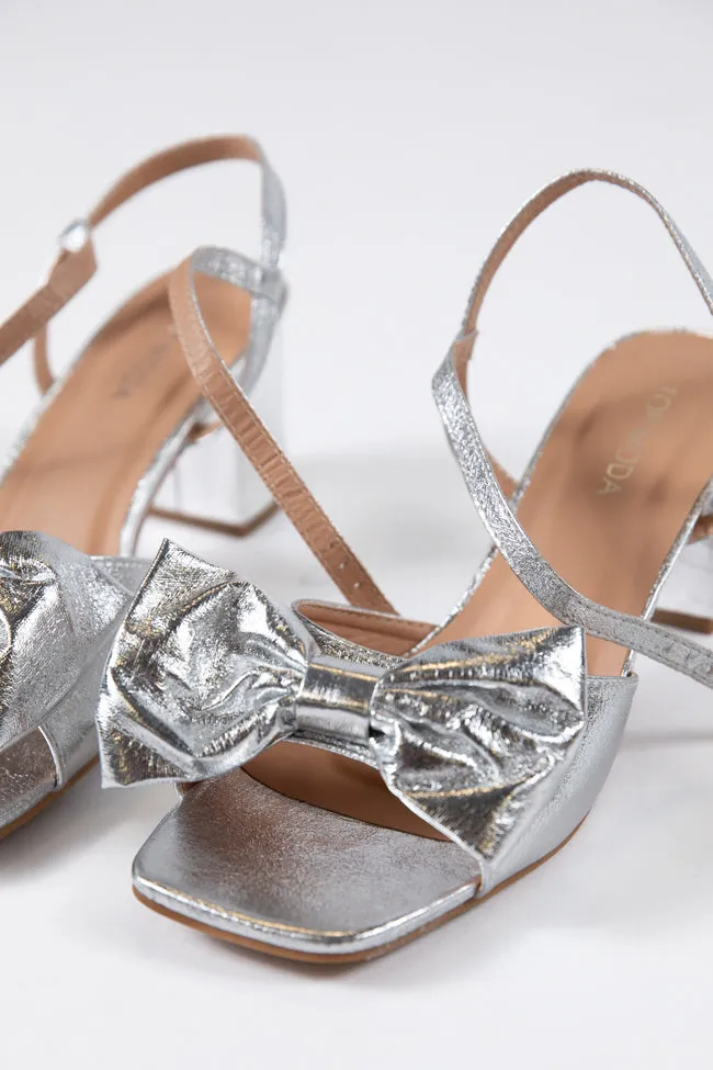 Drew Silver Bow Heel sold by Pink Lily