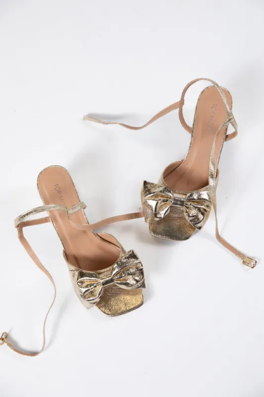 Drew Gold Bow Heel made by Pink Lily