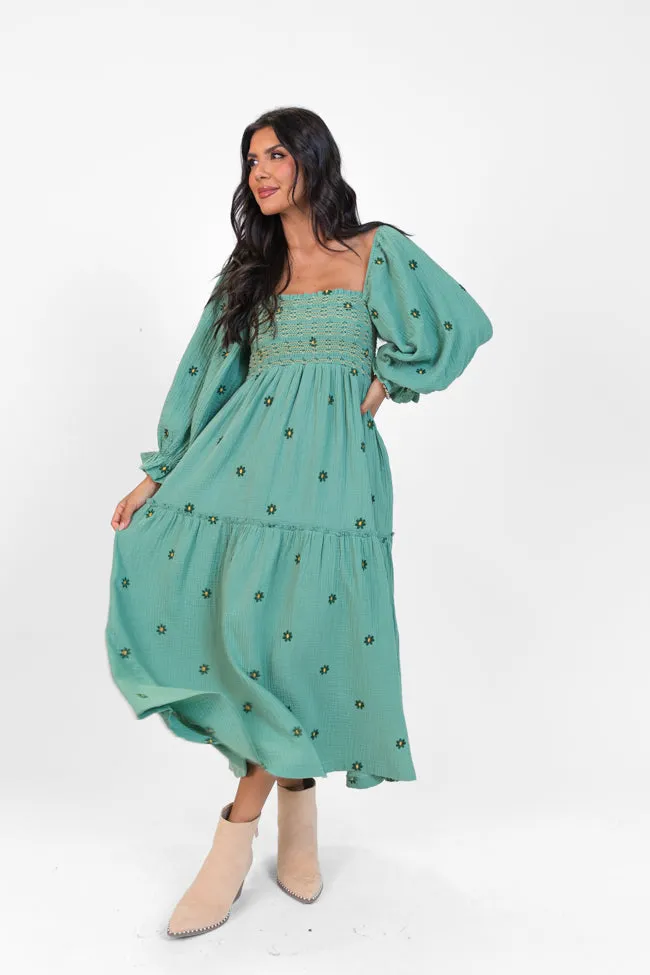 Dress To Impress Sage Floral Stitched Smocked Top Dress FINAL SALE sold by Pink Lily