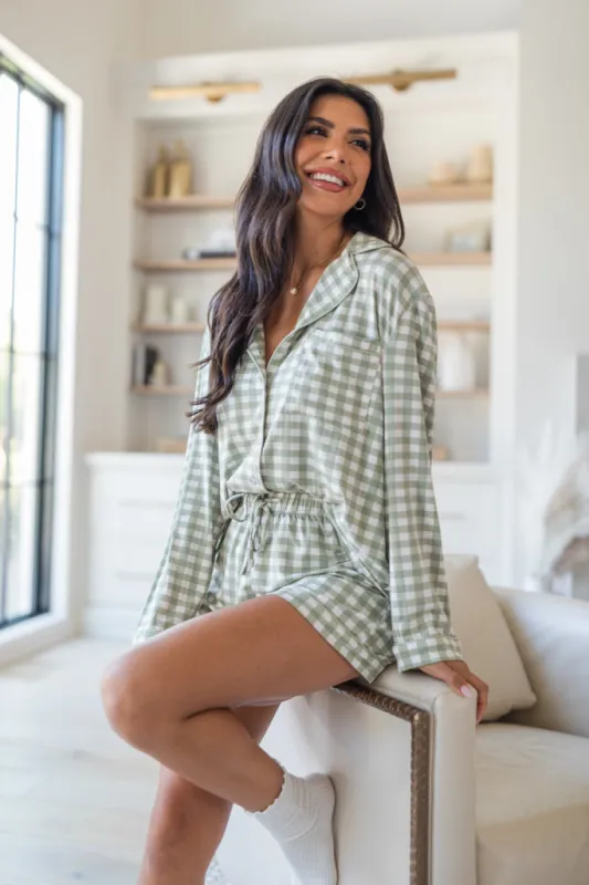 Under The Stars In Olive Grateful Gingham Long Sleeve Bamboo Pajama Top FINAL SALE sold by Pink Lily
